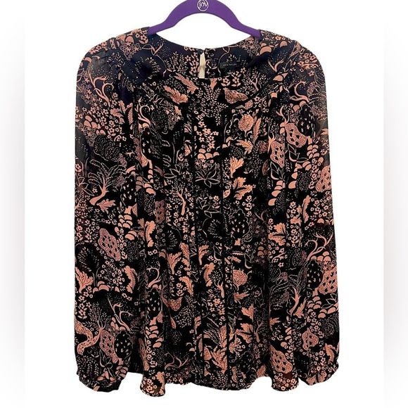 Ann Taylor Tops - Ann Taylor Blush Pink & Navy Sheer Nature Print Blouse